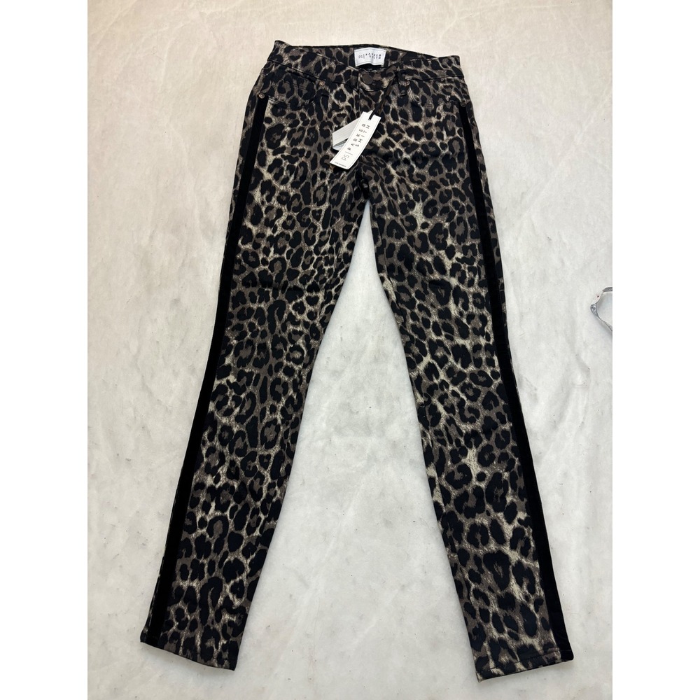 Parker Smith Night Cat Leopard Print Tuxedo Stripe Skinny Jeans Size 26 NWT - Picture 2 of 12